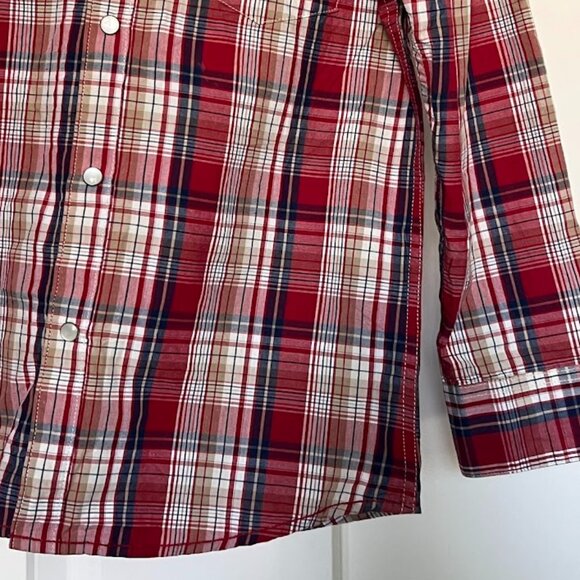 Levi's Pearl Snap Button Red Plaid Long Sleeve Western Cowboy Shirt Small 8-10 - Picture 6 of 11
